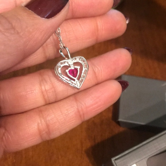 Sterling Silver and Ruby Heart Pendant - Picture 3 of 3